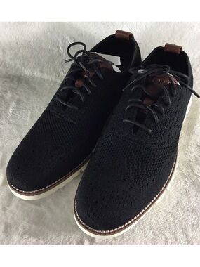 Cole Haan Zero Grand Mens 12M Stictchlite Black Ivory Wingtip Knit Shoes C24948